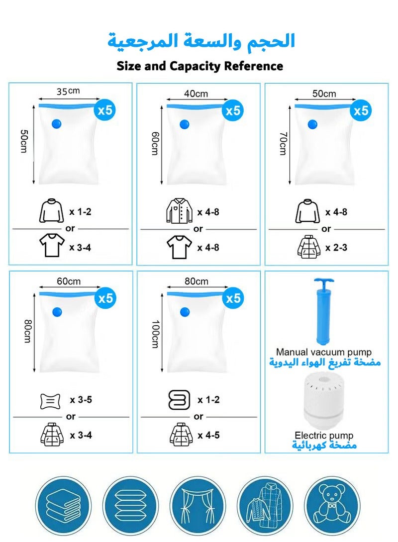 25 PCS Vacuum Storage Bags with Electric Pump and Hand Pump, Vacuum Seal Bags for Clothes, Duvets, Pillows, Bedding, Space Saver Vacuum Seal Bag for Travel, Moving, Reusable Vacuum Bag for Packing  - Image 4