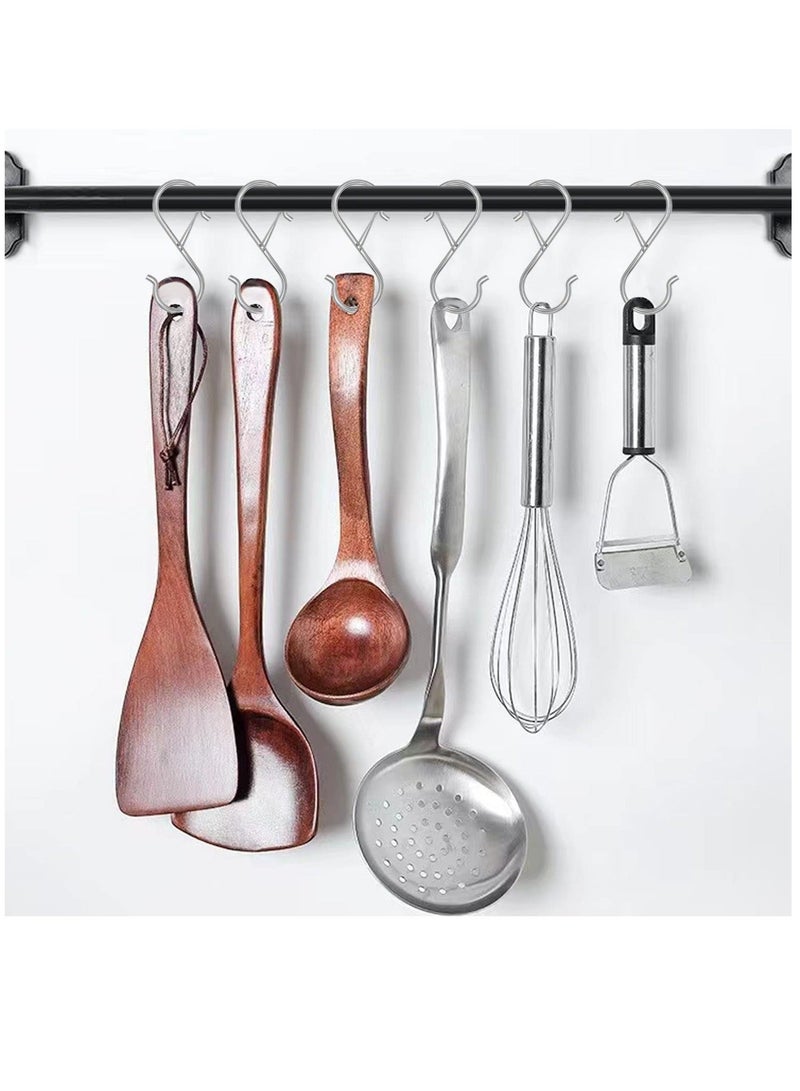 Y&D S Hooks for Hanging, Heavy Duty with Safety Buckle Shaped Kitchen Pot Rack Closet Hanging Plants, Clothes, Utensil, Pots and Pans, Bags 8 Pcs, Silver - Image 3