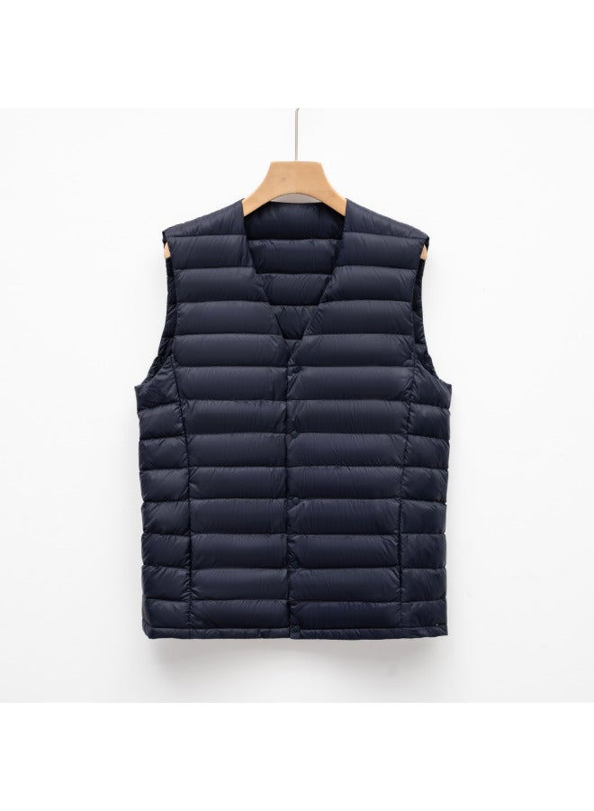 Autumn Winter Men's Down Vest Lightweight Down Inner Round Neck Jacket Solid Color Large Size Waistcoat - Image 4