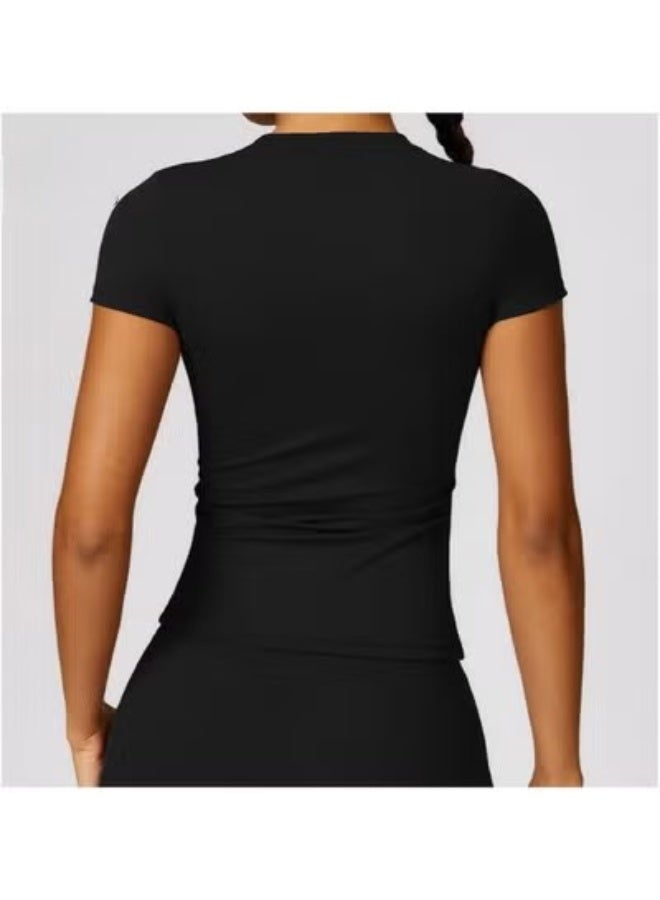 Alo Lady Sports Short Sleeve Quick Drying, Yoga Fitness Sportswear - Black - Image 3