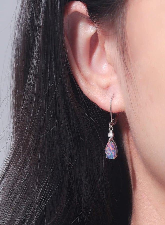 CiNily Leverback Opal Dangle Drop Earrings For Women Girls 14K Gold Plated Teardrop Earrings, 7 x 9 mm, Stone, created-black opal - Image 4
