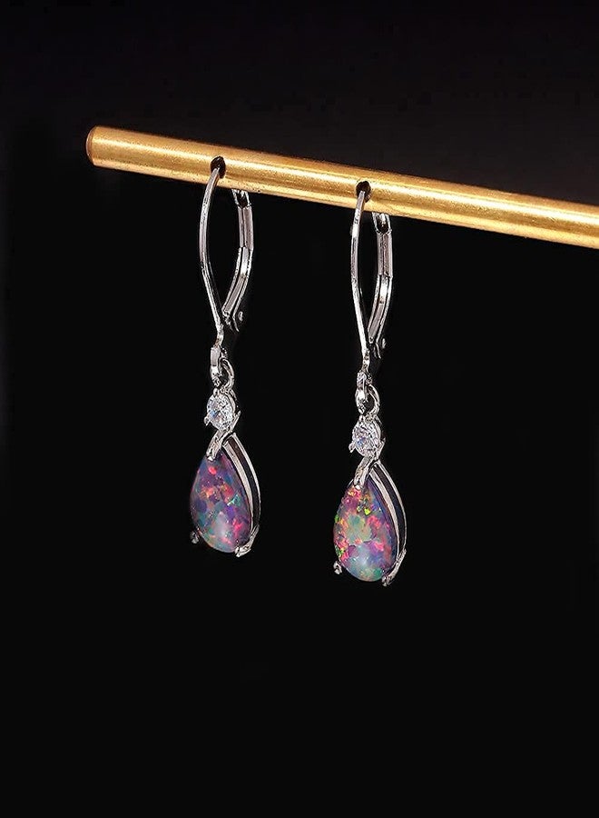 CiNily Leverback Opal Dangle Drop Earrings For Women Girls 14K Gold Plated Teardrop Earrings, 7 x 9 mm, Stone, created-black opal - Image 5
