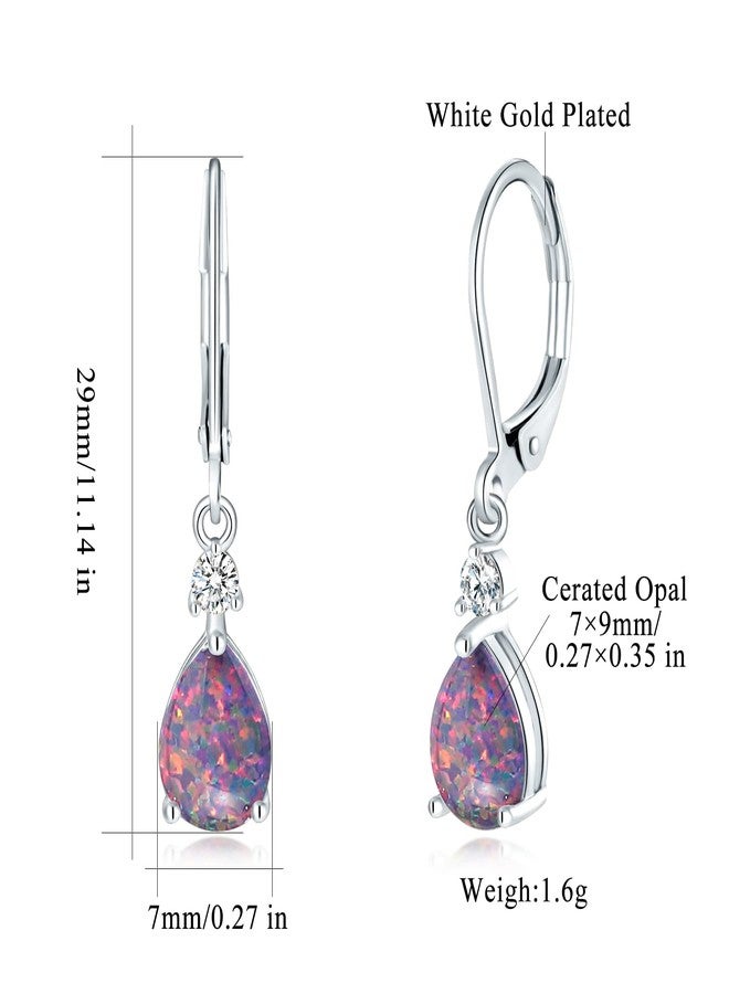 CiNily Leverback Opal Dangle Drop Earrings For Women Girls 14K Gold Plated Teardrop Earrings, 7 x 9 mm, Stone, created-black opal - Image 3