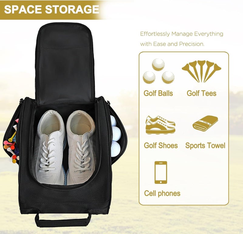 Goloni Ventilated Golf Shoe Bag Men Women Padded Travel Shoe Bag Sport Shoe Carrier Bags with Side Accessory Pockets for Socks, Tees, Golf Balls (Black) - Image 3