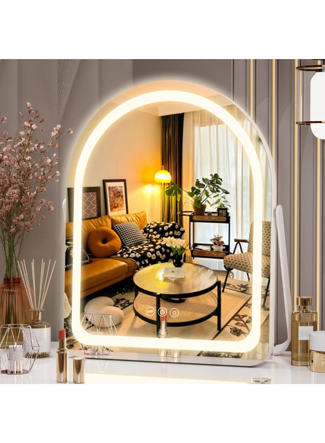 Hasipu Vanity Mirror with Lights 11 14 Arched LED Makeup Mirror Lighted Makeup Mirror with Lights Smart Touch Control Dimmable 3 Modes Light 360Rotation White - Image 2