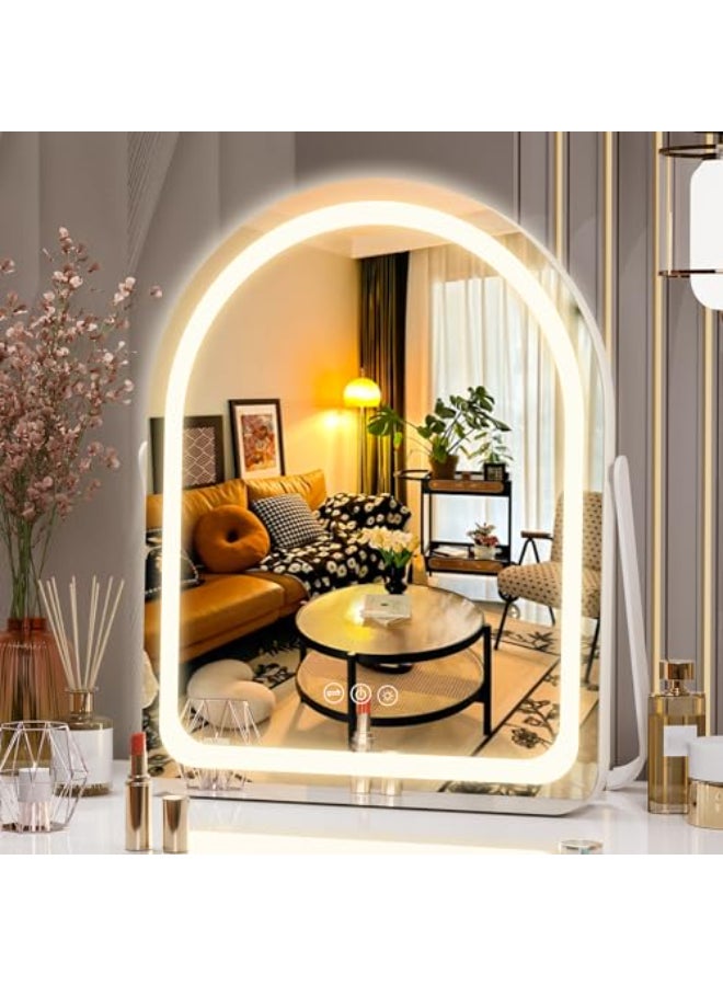 Hasipu Vanity Mirror with Lights 11 14 Arched LED Makeup Mirror Lighted Makeup Mirror with Lights Smart Touch Control Dimmable 3 Modes Light 360Rotation White - Image 1