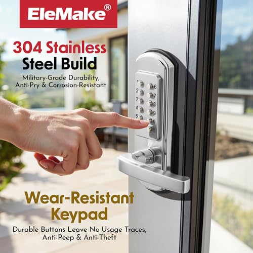 Elemake Keypad Door Lock, Keyless Entry Door Lock Mechanical Lock with Keypad, Combination Code Locks with Handle, Right Handed Door Lever, Stainless Steel 304 - NOT a Deadbolt - Image 4