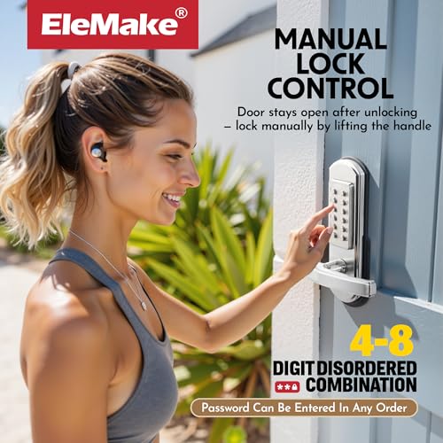 Elemake Keypad Door Lock, Keyless Entry Door Lock Mechanical Lock with Keypad, Combination Code Locks with Handle, Right Handed Door Lever, Stainless Steel 304 - NOT a Deadbolt - Image 5
