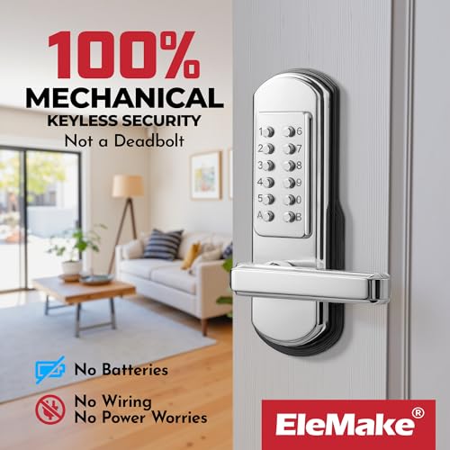 Elemake Keypad Door Lock, Keyless Entry Door Lock Mechanical Lock with Keypad, Combination Code Locks with Handle, Right Handed Door Lever, Stainless Steel 304 - NOT a Deadbolt - Image 2