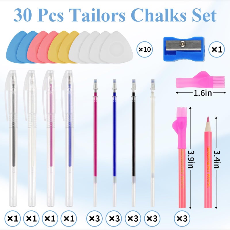 Okxiri Fabric Markers Kit for Sewing & Quilting-10 Pcs Tailorâ€™s Chalks, 4 Pcs Heat Erasable Pens with Refills and 3 Pcs Water Soluble Fabric Pencils, Sewing Accessories Supplies - Image 2