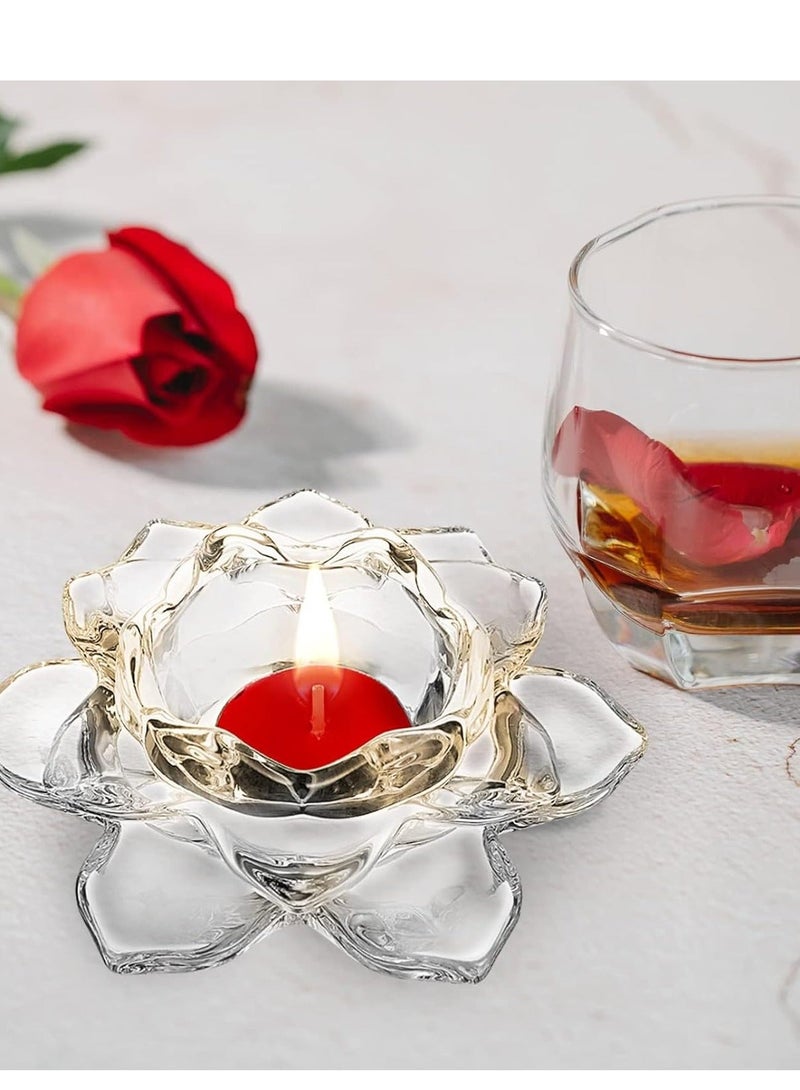 Lotus Candle Holders, Crystal Tealight Candle Holders, Decorative Candlestick Stands, Glass Candlestick Decor  for Home Dinner, Wedding Party 4Pcs  - Image 3