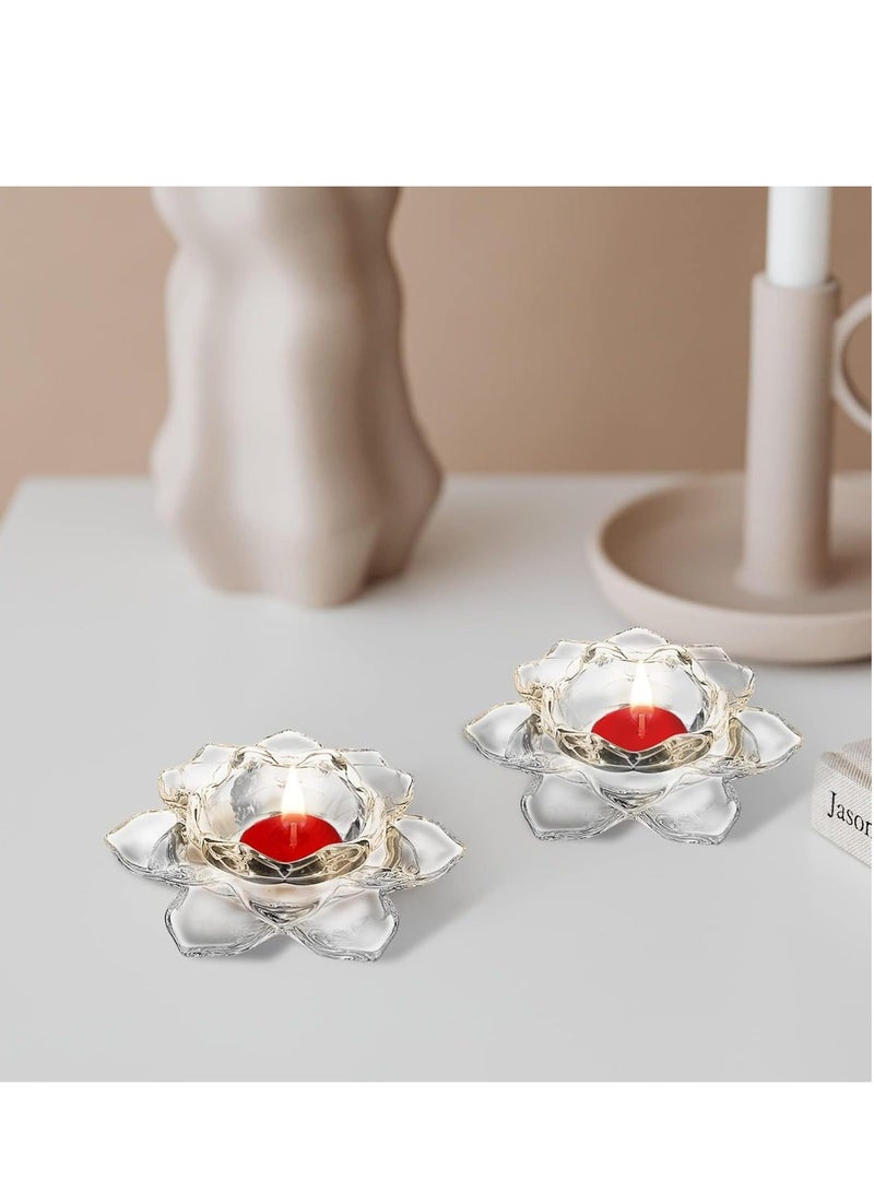 Lotus Candle Holders, Crystal Tealight Candle Holders, Decorative Candlestick Stands, Glass Candlestick Decor  for Home Dinner, Wedding Party 4Pcs  - Image 2