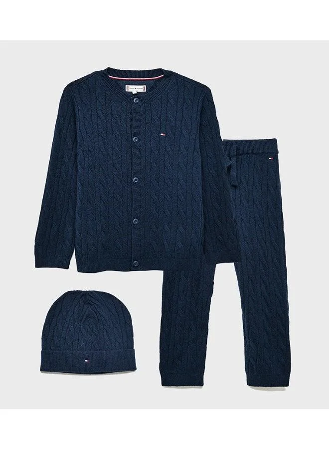 Tommy Hilfiger Dark Night Navy Kids Cable Pant and Top Beanie Set for Men | Best Price UAE