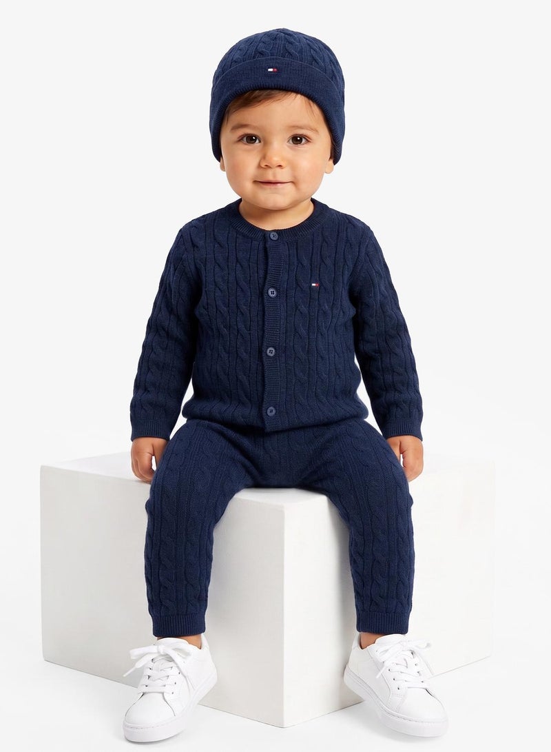 TOMMY HILFIGER Kids Cable Pant and Top Beanie Set - Image 1