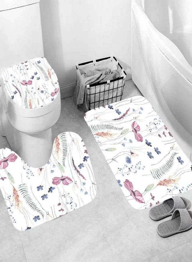 Mightree Bathroom Sets with Shower Curtain and Rugs 4pcs Sets, Waterproof Fabric Bathroom Curtain with 12 Hooks, Toilet Lid Cover and Bath Mat, Non-Slip Rug Foot Mat, Pink Flower, Large - Image 4