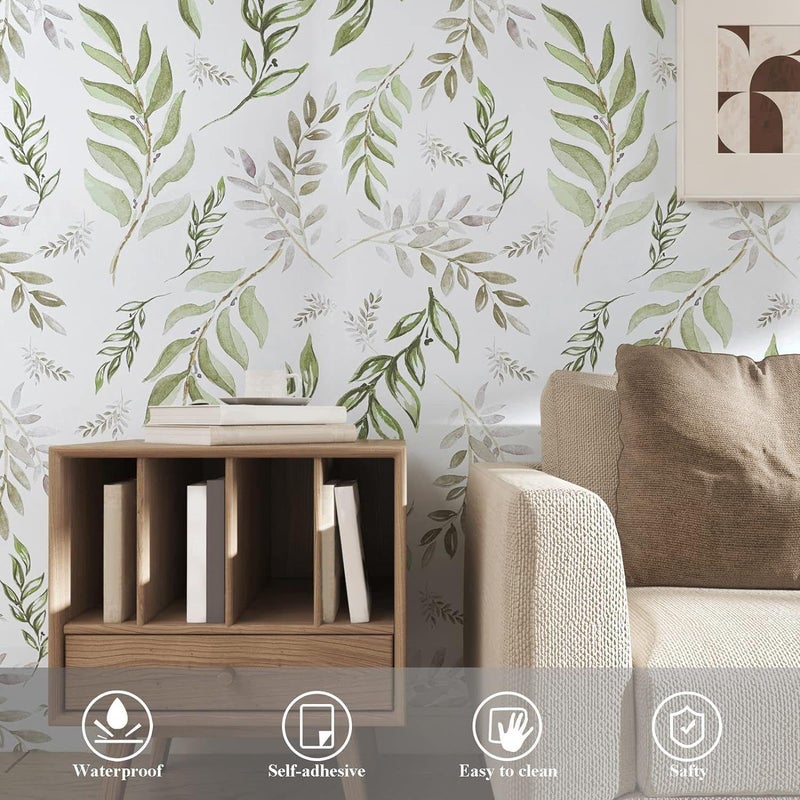 Laatse Green Leaf Wallpaper Peel and Stick 17.5" x 393" Floral Leaf Contact Paper Vintage Self Adhesive Wallpaper, Waterproof, Vinyl Wall Covering for Bedroom Cabinet Countertop Decor - Image 4