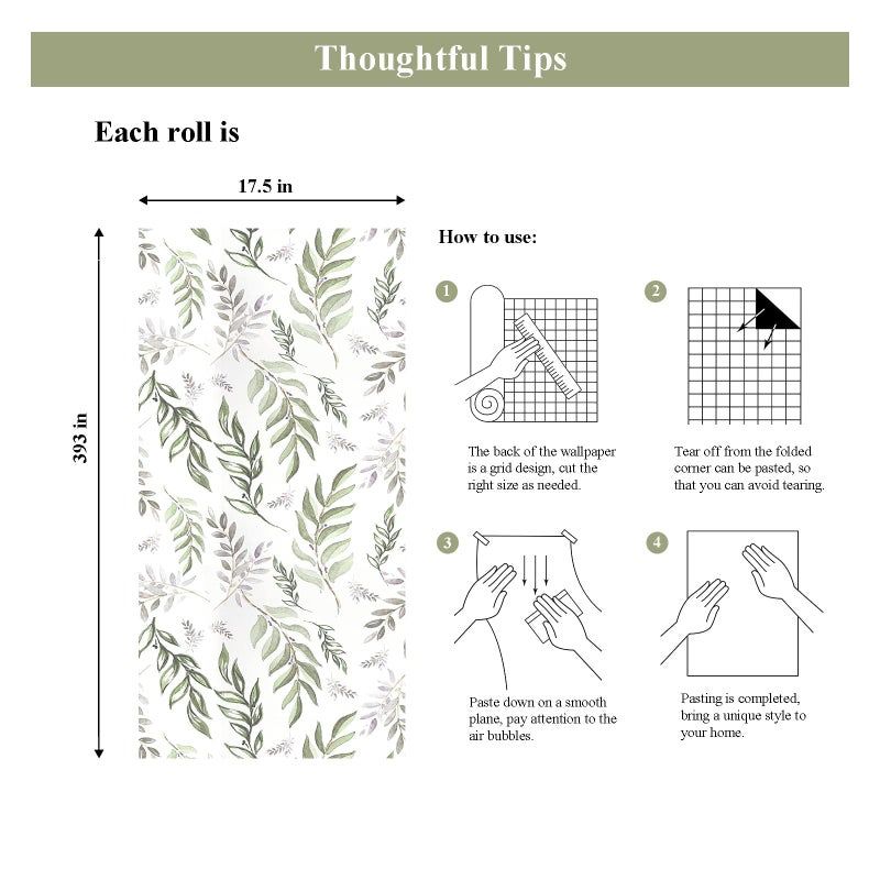 Laatse Green Leaf Wallpaper Peel and Stick 17.5" x 393" Floral Leaf Contact Paper Vintage Self Adhesive Wallpaper, Waterproof, Vinyl Wall Covering for Bedroom Cabinet Countertop Decor - Image 5