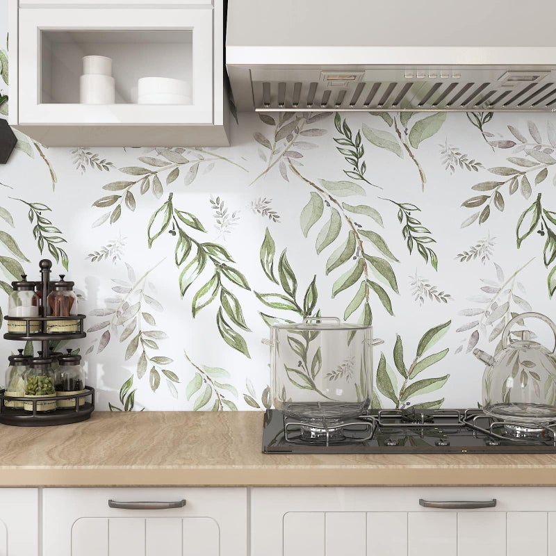 Laatse Green Leaf Wallpaper Peel and Stick 17.5" x 393" Floral Leaf Contact Paper Vintage Self Adhesive Wallpaper, Waterproof, Vinyl Wall Covering for Bedroom Cabinet Countertop Decor - Image 2