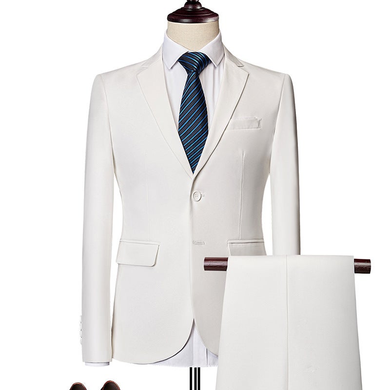 Mens 2-piece Slim-fit Suit suit Two-button Blazer Tuxedo Wedding Ball Business Dress White White (Suit Pants)