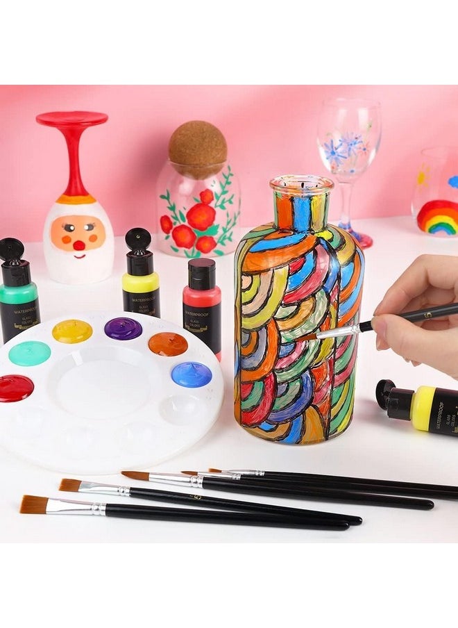 Colorful Stain Glass Paint Set With 6 Brushes 1 Palette & 1 Sponge 26 Colors Waterproof Permanent Glass Painting Kit For Arts On Wine Glassesbottle And Windows  - Image 5