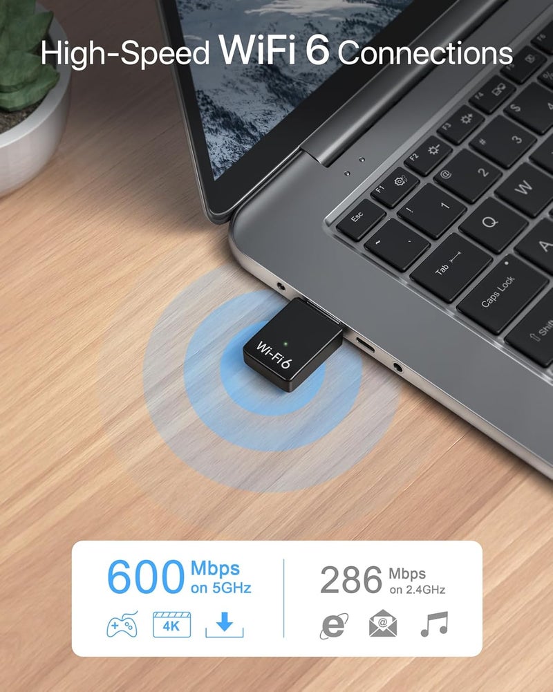 BrosTrend AX900 USB WiFi Adapter for Desktop PC Laptop, Mini WiFi 6 Adapter for Windows 11/10/7, Wi-Fi 6 USB Dongle Dual Band 5GHz 600Mbps + 2.4GHz 286Mbps, Wireless Dongle, Wi-Fi Stick USB2.0 - Image 1