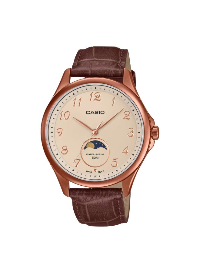 Casio MTP-M110RL-5AVDF Men's Moon Phase Watch Rose Gold Brown Leather - Image 1