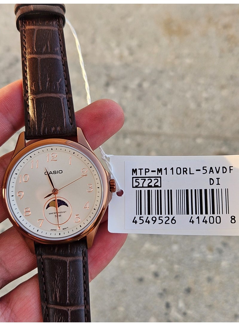 Casio MTP-M110RL-5AVDF Men's Moon Phase Watch Rose Gold Brown Leather - Image 2