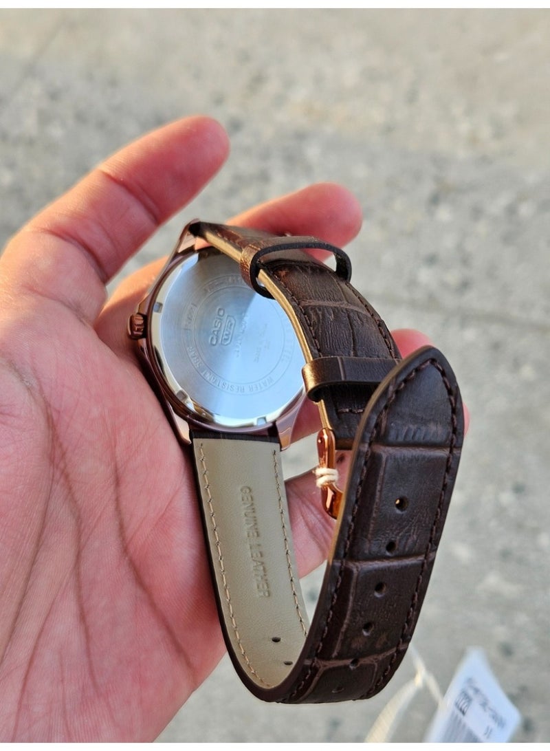 Casio MTP-M110RL-5AVDF Men's Moon Phase Watch Rose Gold Brown Leather - Image 3