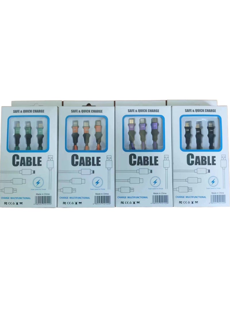 3-in-1 Super Fast Charging Data Cable Gift Charging Cable Multifunctional USB Weaving Green 1.2M - Image 3
