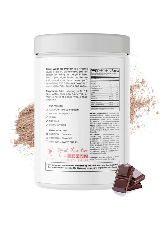teami Teami Wellness Vegan Protein Powder - Organic Ingredients (14 Servings, 13.6 Ounce) Smooth Textured Chocolate Plant Based Protein Powder, Low Net Carbs, Non-GMO, Dairy Free, Soy Free, No Sugar Added - Image 1