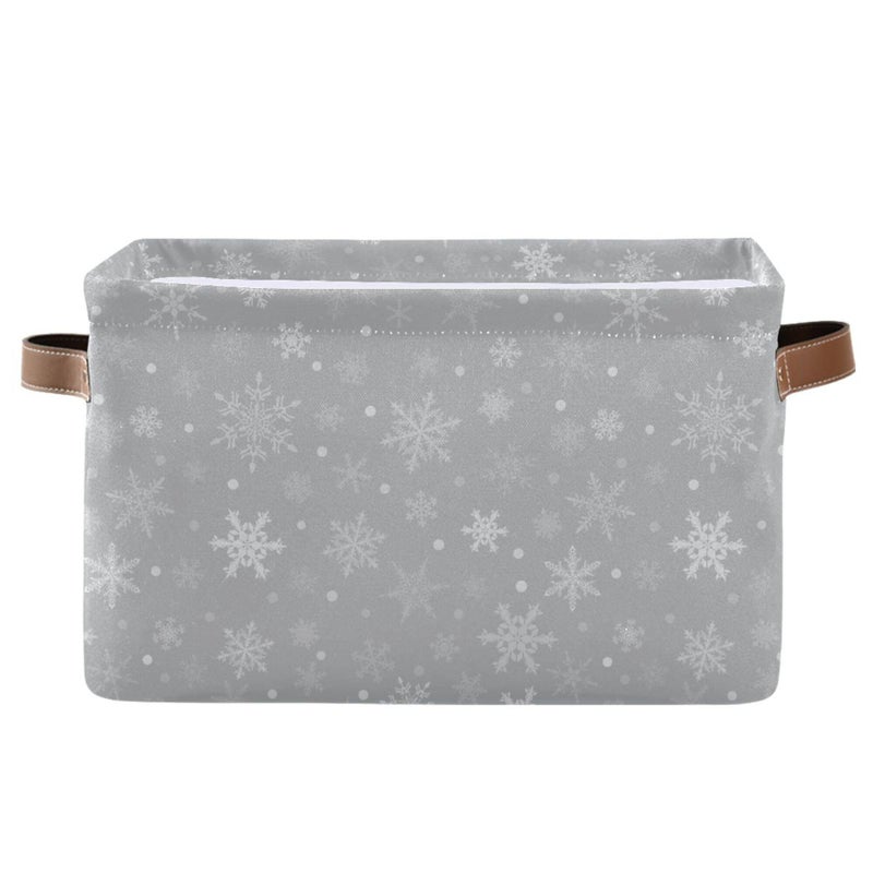 Wamika Winter Snowflake Gray Storage Basket with Waterproof Liner and PU Handles Christmas Snow Xmas Storage Bins Boxes 142 Collapsible Decorative Organizer Baskets for Bedroom Closet Office 1 Pack - Image 2