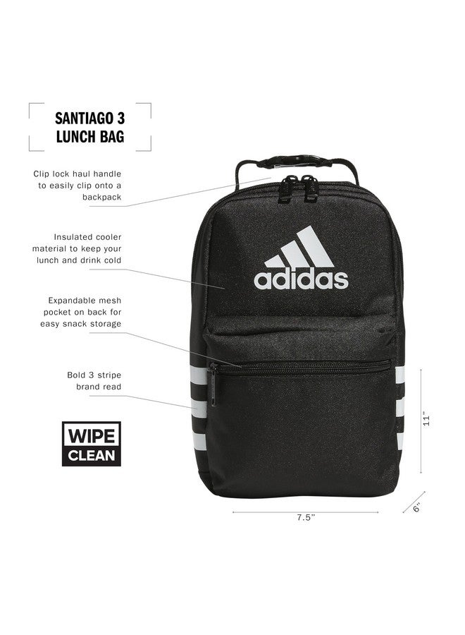 Adidas adidas Santiago Bag Cooler, Insulated Food Container, Adult Lunch Boxes for Women and Men with Mesh Pocket, Black/White, One Size  - Image 2
