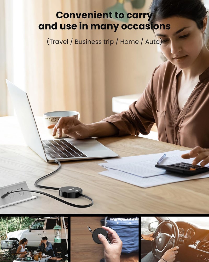 كابل Fasgear 240W USB C إلى USB C بطول 3.3 قدم قابل للسحب شحن سريع 5A سلك Type C لشاحن USB C بقدرة 100 واط [طول قابل للتمدد 4 مرات] متوافق مع آيفون 15، وحدة تحكم PS5، ثينك باد إكس 1 (أسود/فضي) - Image 4