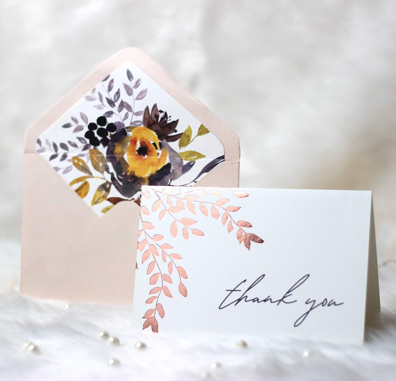 mudrit 20 Blank Gold Foil Thank You Cards with Liner Envelopes & Floral Stickers for Weddings, Bridal Shower, Engagement, Baby Shower, Business - Image 1