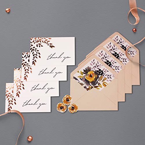 mudrit 20 Blank Gold Foil Thank You Cards with Liner Envelopes & Floral Stickers for Weddings, Bridal Shower, Engagement, Baby Shower, Business - Image 4
