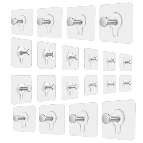 DALUCI Photo Frame Hook for Wall Without Drilling – 20 Pcs Self Adhesive Heavy Duty Hooks, Nail Free Transparent & Stainless Steel Hanging Hooks for Frames, Clocks, Kitchen & Bathroom (Pack of 20) - Image 1