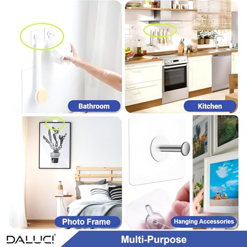 DALUCI Photo Frame Hook for Wall Without Drilling – 20 Pcs Self Adhesive Heavy Duty Hooks, Nail Free Transparent & Stainless Steel Hanging Hooks for Frames, Clocks, Kitchen & Bathroom (Pack of 20) - Image 4