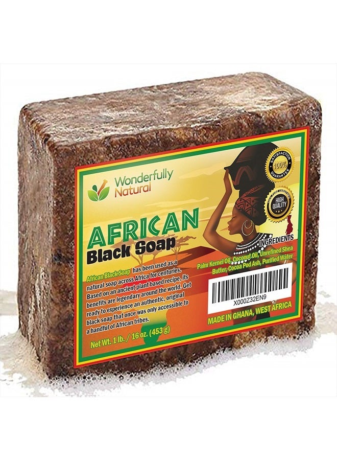 wonderfully natural Organic African Black Soap - For Acne & Dark Spots | Natural Vegan and Cruelty Free – Satisfaction Guarantee 1lb bar | 90 day Supply  - Image 1