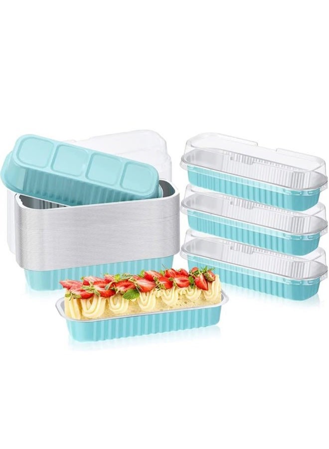 50 Pack Disposable Baking Tins Foil Pans With Lids, 6.8 oz 6.5"x2.5"x1.2" Aluminum Baking Pans With Lids Mini Cake Pans,Rectangle Muffin Tins Mini Brownie Loaf Baking Pans Containers (Kaplan)