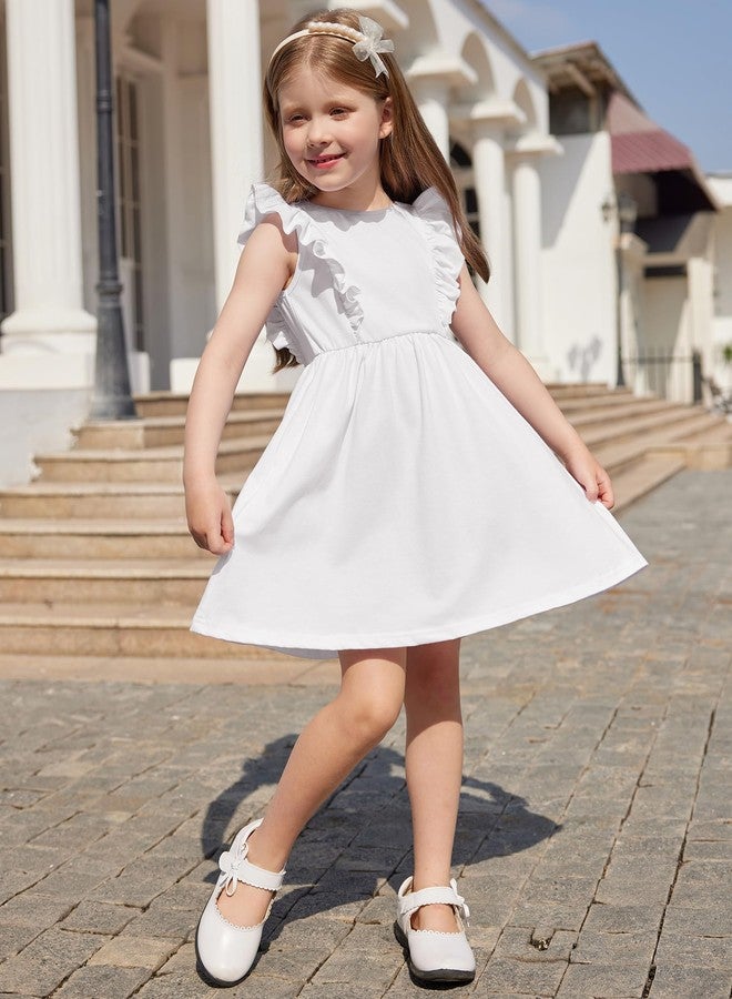 Arshiner Toddler Girl Dresses Ruffle Sleeve Dress for Girls Kids Summer Casual Beach Backless Sundresses Toddler White Dress 3T - Image 3