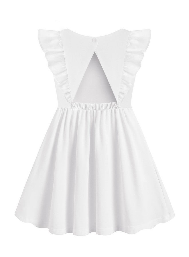 Arshiner Toddler Girl Dresses Ruffle Sleeve Dress for Girls Kids Summer Casual Beach Backless Sundresses Toddler White Dress 3T - Image 1