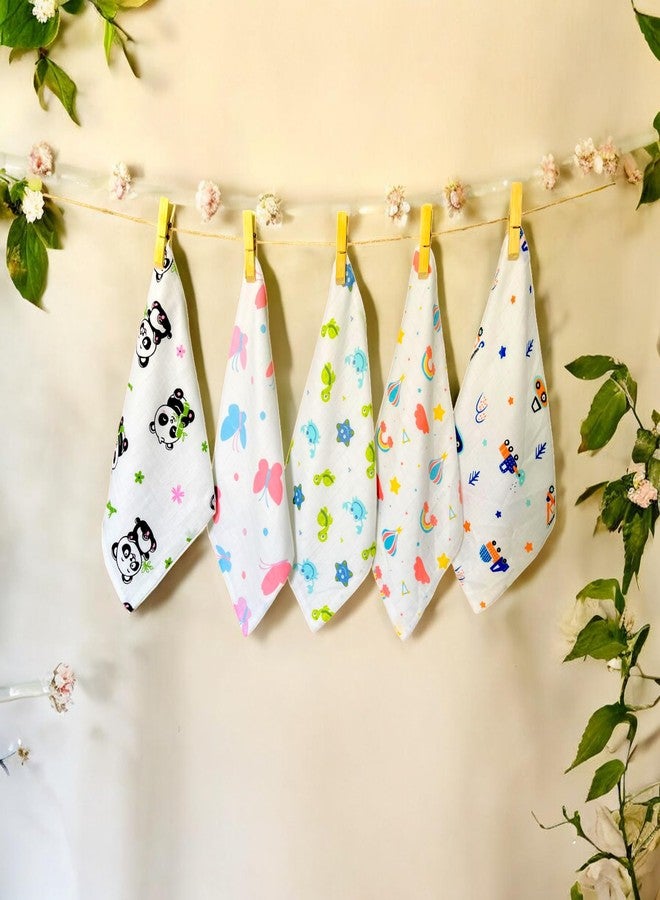 TEETAR 100% Muslin Cotton Face Wipes for Babies - Pack of 5, Soft Washable Hankies, Multipurpose Wash Cloths, Burp Cloths, Bibs & Towels (Assorted Prints) - Image 1