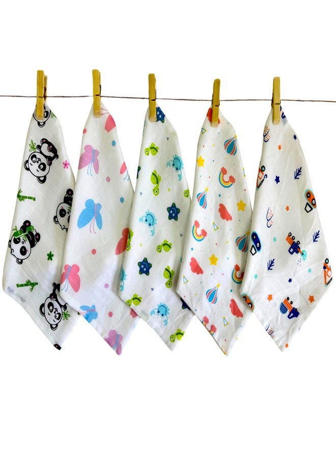 TEETAR 100% Muslin Cotton Face Wipes for Babies - Pack of 5, Soft Washable Hankies, Multipurpose Wash Cloths, Burp Cloths, Bibs & Towels (Assorted Prints) - Image 2