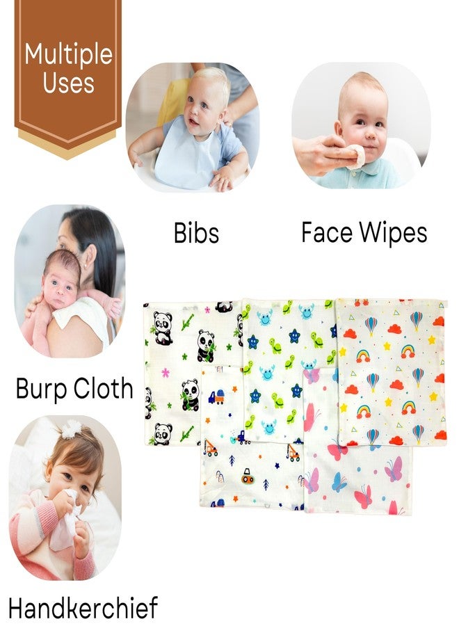 TEETAR 100% Muslin Cotton Face Wipes for Babies - Pack of 5, Soft Washable Hankies, Multipurpose Wash Cloths, Burp Cloths, Bibs & Towels (Assorted Prints) - Image 4