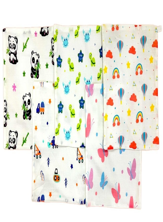 TEETAR 100% Muslin Cotton Face Wipes for Babies - Pack of 5, Soft Washable Hankies, Multipurpose Wash Cloths, Burp Cloths, Bibs & Towels (Assorted Prints) - Image 3