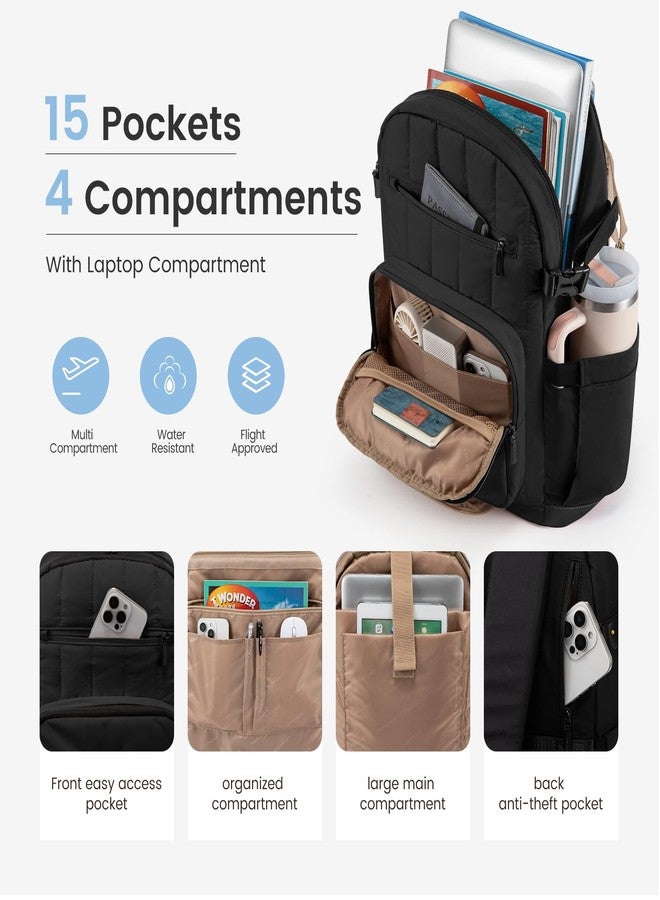 LOVEVOOK Laptop Backpack for Women with Pouch Pocket for Large Capacity Cup,15.6 Inch Lightweight Puffer Computer Laptop Bag,Quilted Womens Work Travel College Teacher Backpack Purse Daypack,Khaki - Image 3