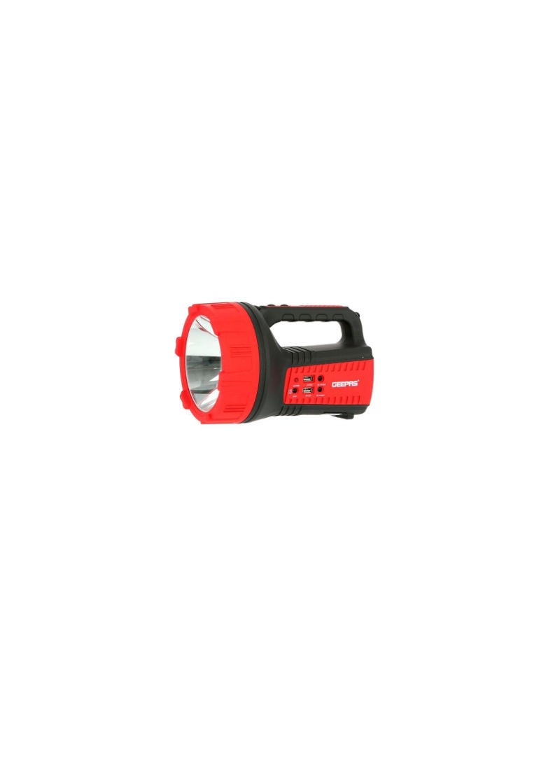 Geepas Rechargeable Led Emergency Searchlight Portable Spotlight With 10 Hours Working With 2 Usb Input Ideal For Camping Outdoor And Emergency Power Cuts Gsl5572