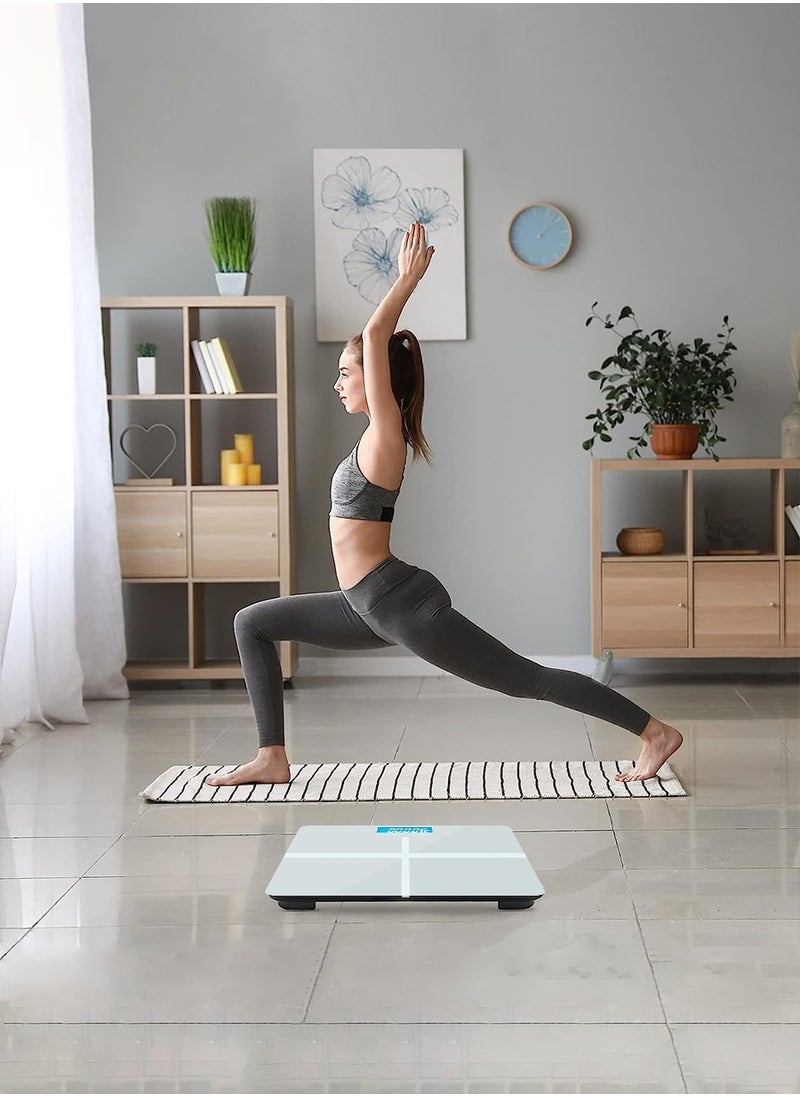 MileMelo - Digital Bathroom Weighing Scale with LCD Panel & Thick Tempered Glass, Electronic Weight Machine for Human Body 180kg White/Silver - Image 1
