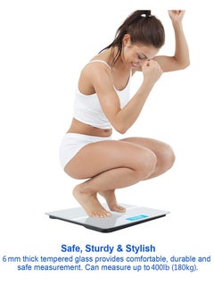 MileMelo Digital Bathroom Weighing Scale with LCD Panel & Thick Tempered Glass, Electronic Weight Machine for Human Body 180kg White/Silver  - Image 4
