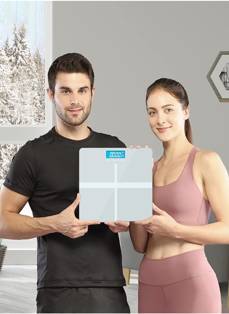 MileMelo - Digital Bathroom Weighing Scale with LCD Panel & Thick Tempered Glass, Electronic Weight Machine for Human Body 180kg White/Silver - Image 1